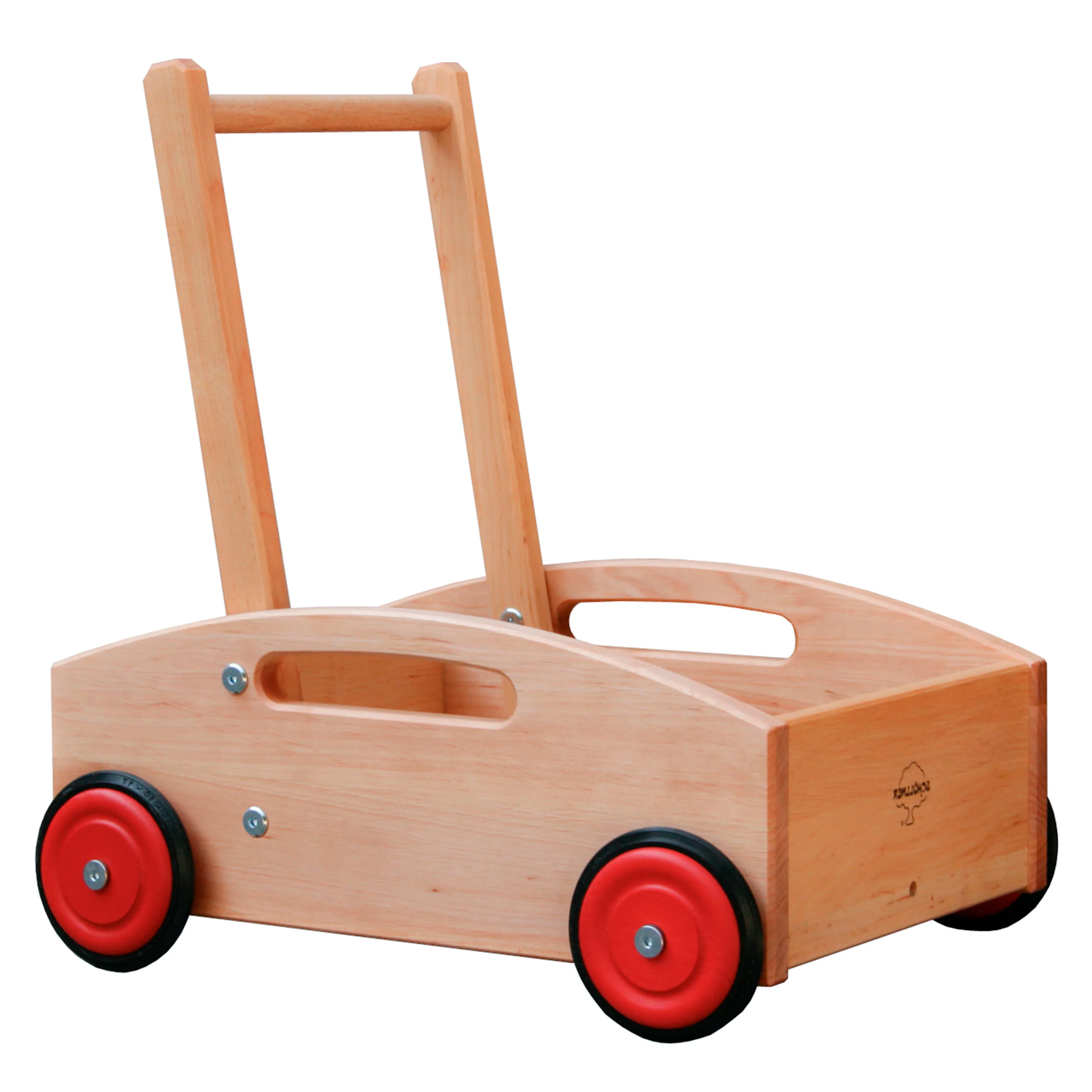 Hölzerner Lauflernwagen mit verstellbarer Radbremse und Schiebestange
