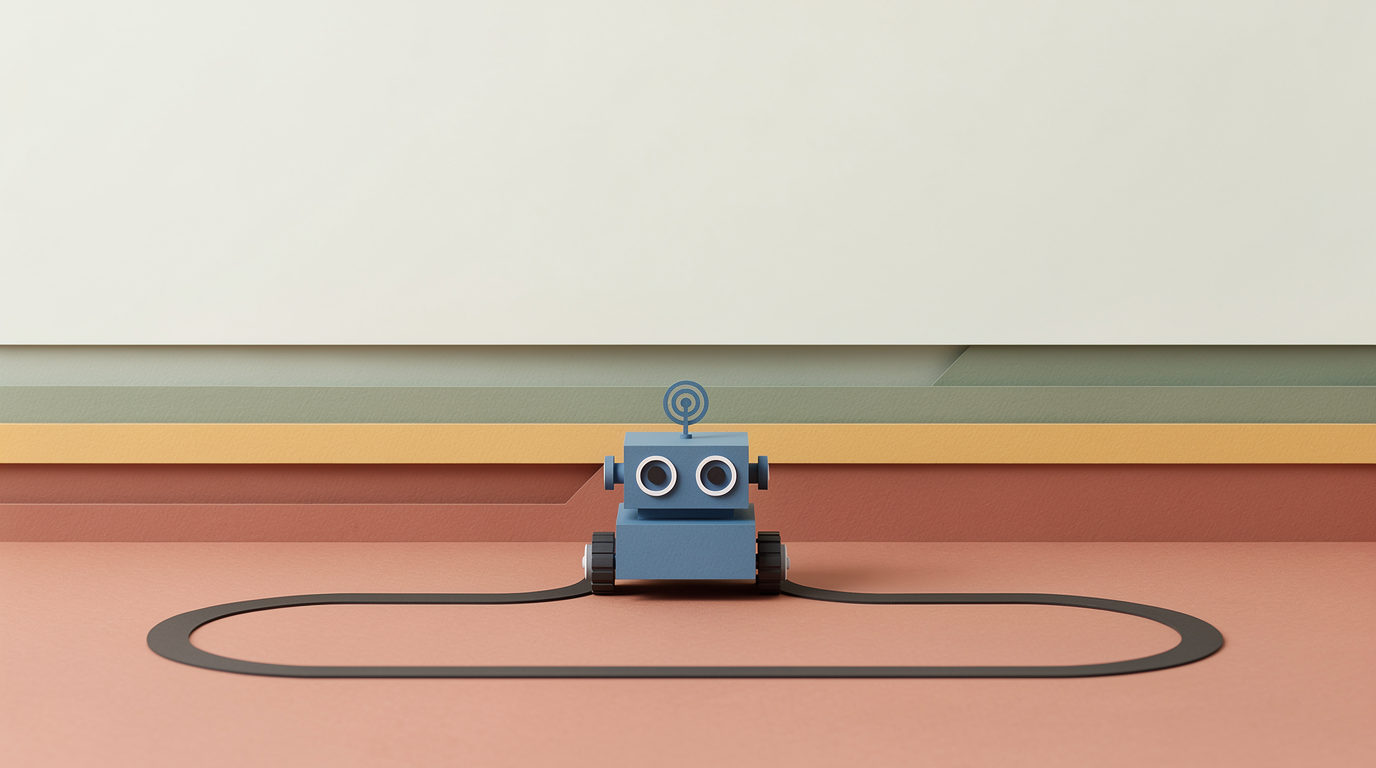 Zwei mBot-Roboter mit Schraubendreher und Notizblock auf einem Tisch
