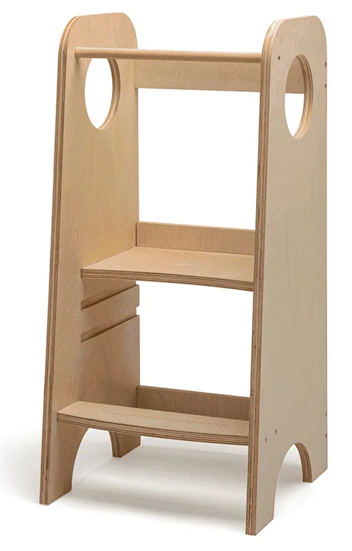 Montessori Lernturm Massivholz – mit höhenverstellbarer Standfläche
